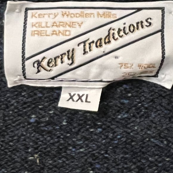 Kerry Woolen Mills Ireland Sweater XXL Wool Blue Speckled Pullover Shamrock Logo - Picture 6 of 9